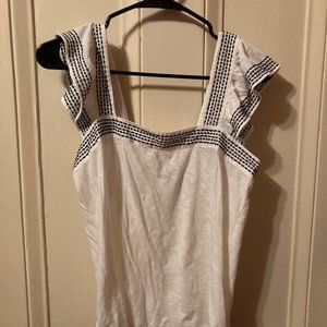 Loft White Blouse with Blue Stitching